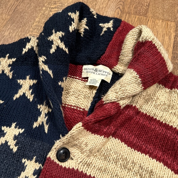 Ralph Lauren Denim & Supply USA Flag Heavyweight Shawl Cardigan Sweater Womens M - Picture 4 of 11